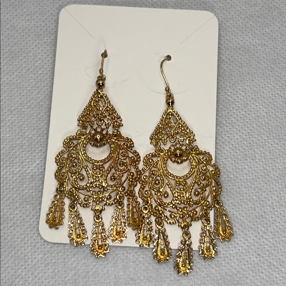 NWOT Gold Plate Brass PAJ Designer Statement Earrings  Viking Celtic